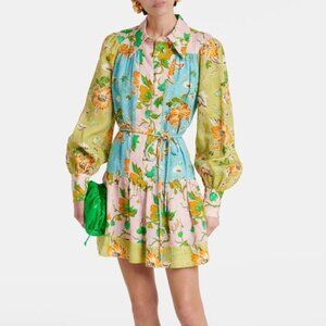 Alemais Printed colorblocked linen shirt dress